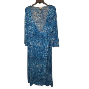 Bechamel Wrap Dress Blue Ladies Large Stretchy Made in USA Comfy Office chic